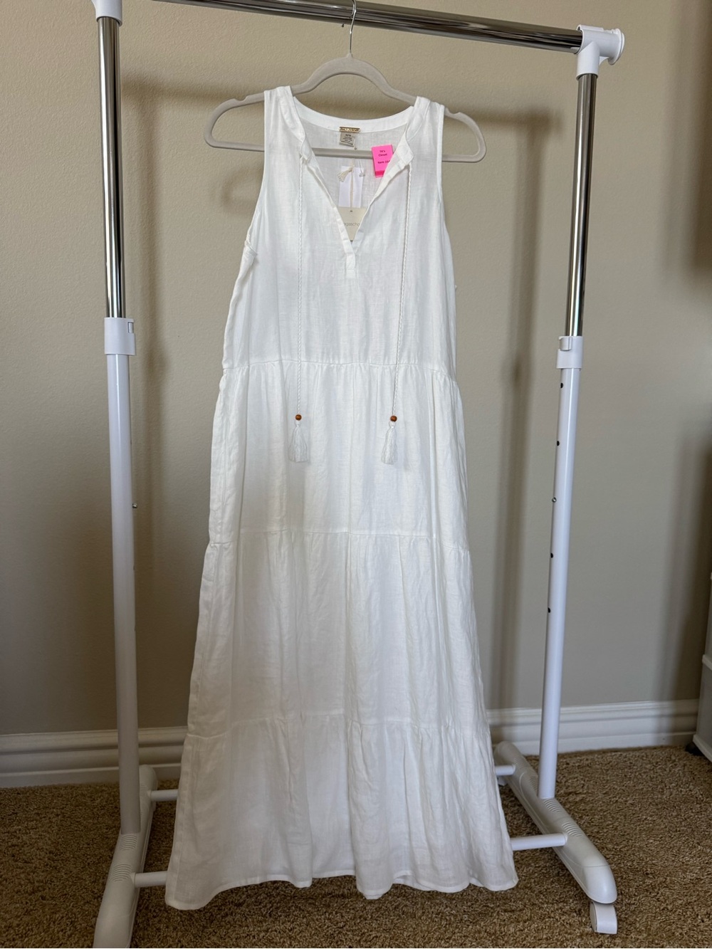 Magaschoni White Linen Dress with Tassel Detail M NWT (164)